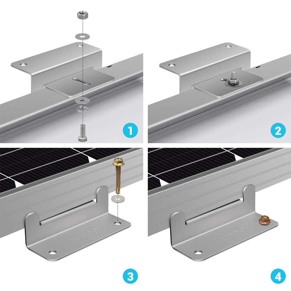 Solar Panel Mounting Z Brackets Lightweight Aluminum Corrosion-Free Construction for RVs, Trailers, Boats, Yachts, Wall and Other Off Gird Roof Installation, one set of 4 Units,Gray