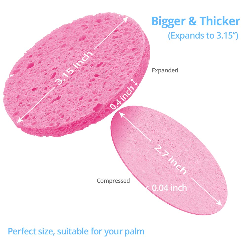 Compressed Cellulose Face Cleansing and Exfoliating Sponges, Reusable Natural Facial Sponges for Deep Cleansing, Soft Exfoliating, SPA Massage and Makeup Removal (20 Pcs, Pink)