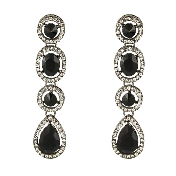 Women&#39;s Austrian Crystal Art Deco Teardrop Party Long Dangle Earrings Black-tone Black