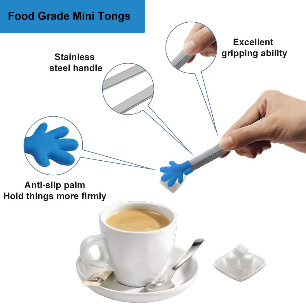 8PCS Silicone Mini Tongs, 5Inch Hand Shape Food Tongs, Colourful Small Kids Tongs for Serving Food, Ice Cube, fruits, Sugar, Barbecue (Palm sharp)