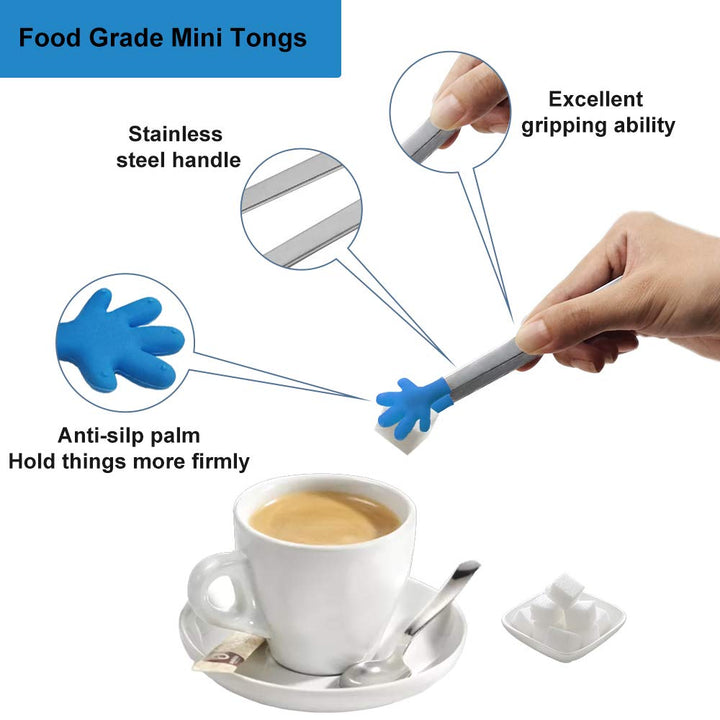 8PCS Silicone Mini Tongs, 5Inch Hand Shape Food Tongs, Colourful Small Kids Tongs for Serving Food, Ice Cube, fruits, Sugar, Barbecue (Palm sharp)