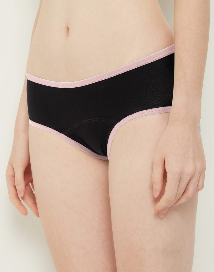 Teen Girls Period Underwear Cotton Leakproof Menstrual Panties 3 Pack(12-14 Years, 3 Black with Contrasting Hem)