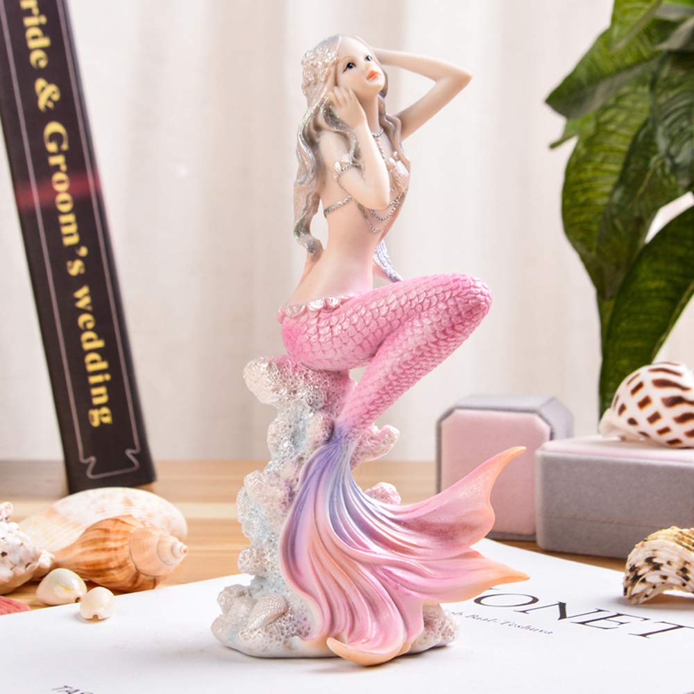 Pink Mermaid Figurines 7.28 Resin Mermaid Sculpture Mediterranean Princess Ornaments Home Office Desktop Bookshelf Mermaid Collectible Figurines Crafts Fish Tank Aquarium Decoration