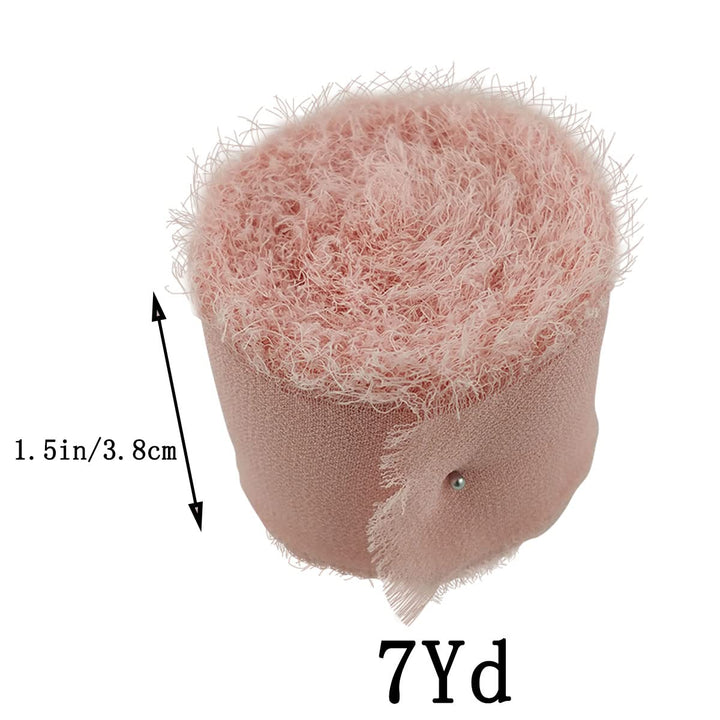 1Rolls Handmade Fringe Gauze Chiffon Silk Ribbon 1.5 Inch x 7Yard Frayed Edges Ribbon for Invitations Bouquets Wedding Flatlays Gift Wrapping Decorations (Blush Pink)