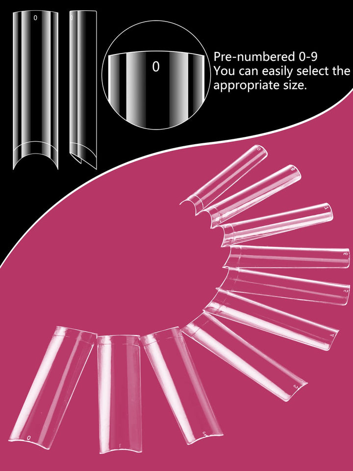 500Pcs No C Curve Clear Nail Tips for Acrylic Nails Professional, Tapered Square Nail Tips, XXL Extra Long Straight Nail Tips, Half Cover French Fake Nails for Nail Salon and DIY Nail Art 10 Sizes