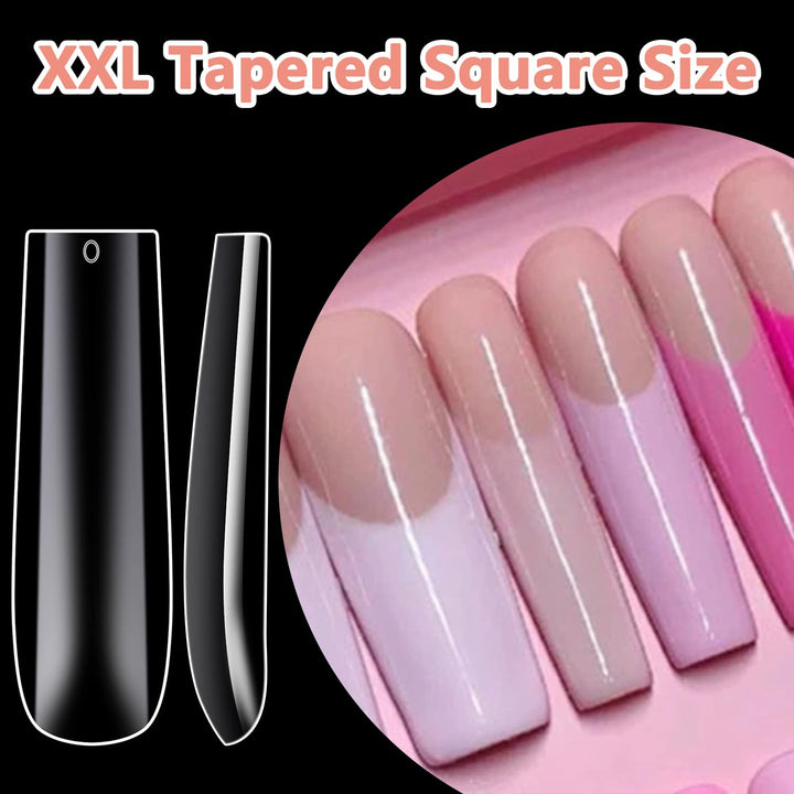 600Pcs Extra Long Nail Tips, Clear XXL Straight Tapered Square Full Cover Nail Tips, Press On False Nail Tips for Salons and DIY Nail Art at Home (Style-3-600PCS)