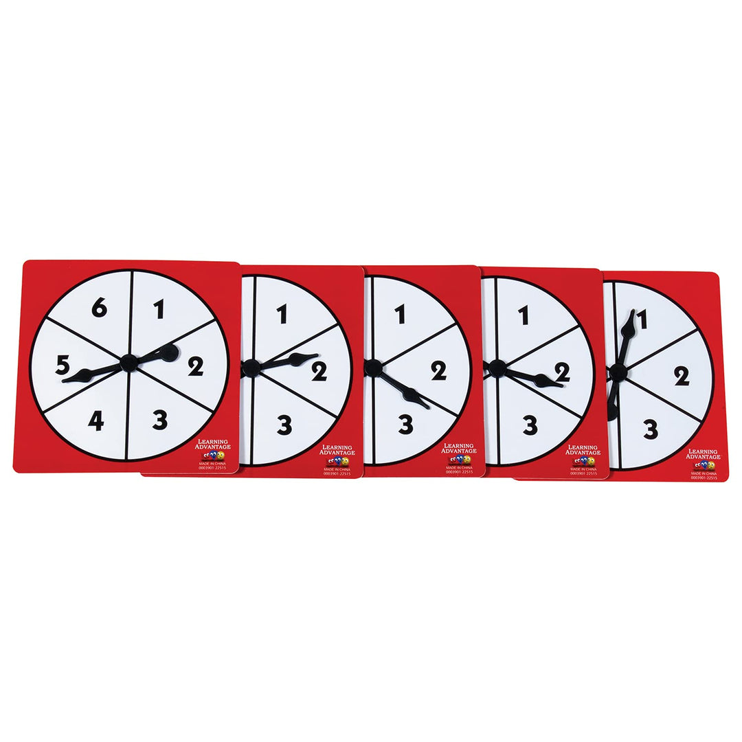 1-6 Number Spinners - Set of 5 - Arrow Spinner for Games - Free-Spinning for Board Games and Classroom Probability Activities