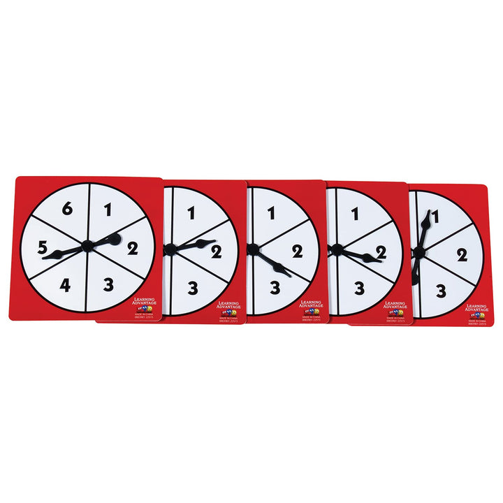 1-6 Number Spinners - Set of 5 - Arrow Spinner for Games - Free-Spinning for Board Games and Classroom Probability Activities