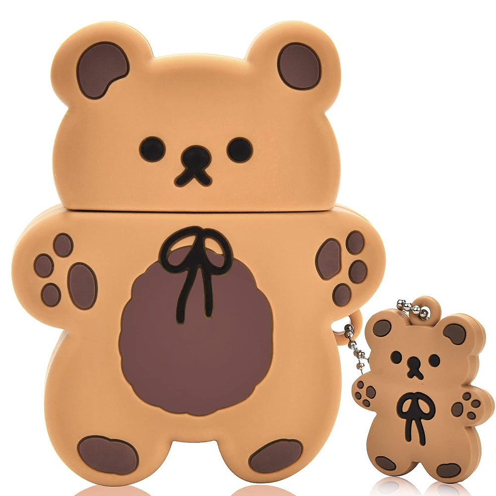 Cute AirPods Cases with Bear Keychain Cartoon Biscuit B