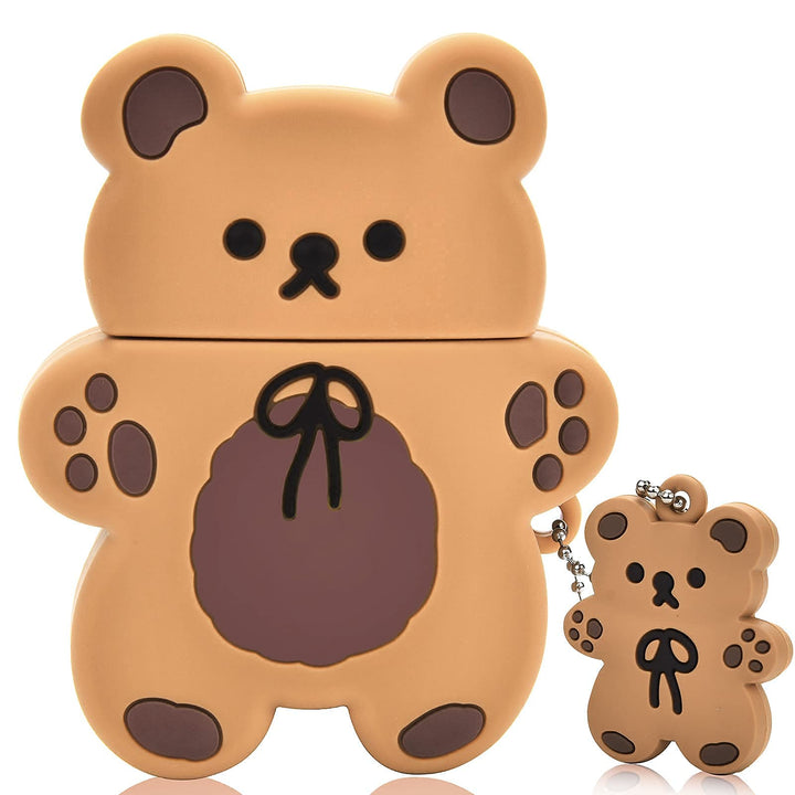 Cute AirPods Cases with Bear Keychain Cartoon Biscuit B