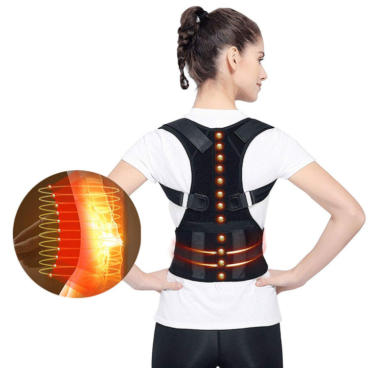 Moteen Magnetic Therapy Posture Support Back Brace - Medical Grade Adjustable Magnetic Posture Humpback Corrector Brace Shoulder Back Waist Support Belt Lumbar, One Size