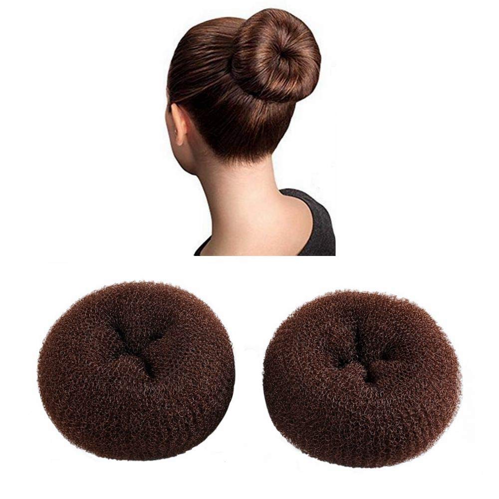 2 pieces Large Size Hair Bun Donut Maker, Ring Style Bun, Women Chignon Hair Donut Buns Maker,Hair Doughnut Shaper Hair Bun maker (3.5 in. ) (Brown)