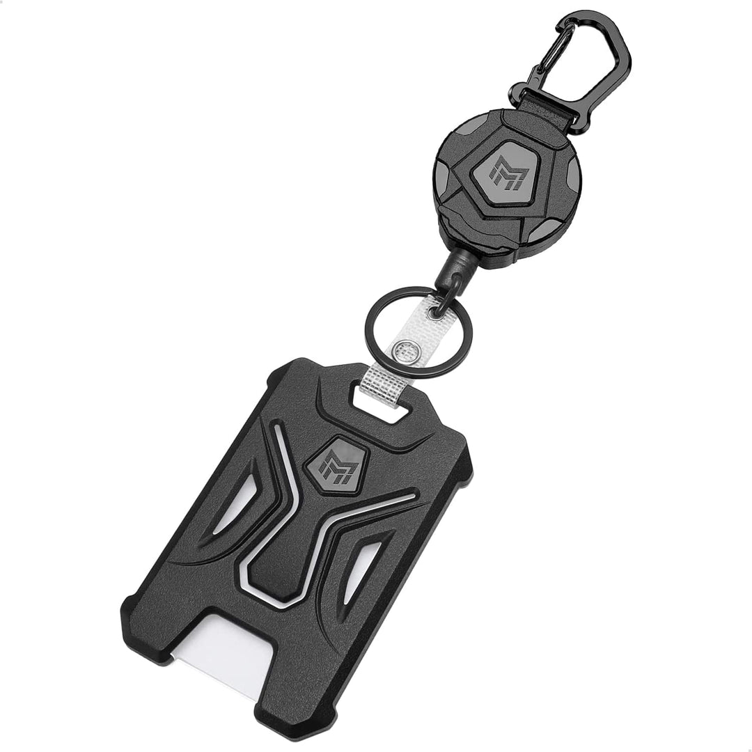 Retractable Badge Holder, Heavy Duty Carabiner Keychain, Tactical ID Card Holder with 31.5 Retractable Badge Reel, Black