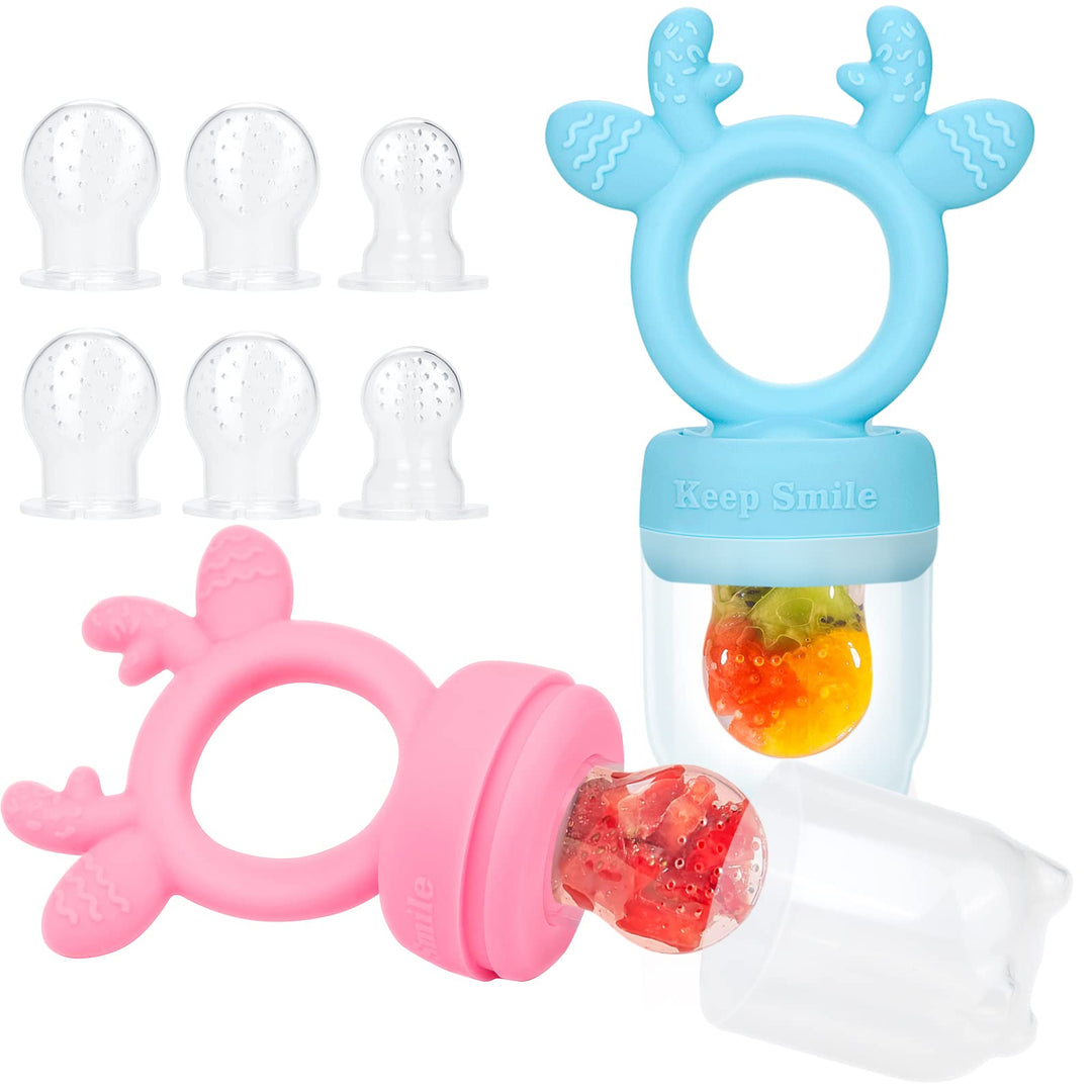 SHARE&CARE Fresh Food Feeder Pacifier Includes 3 Sizes Replaceable Silicone Pouches Food Grade Silicone Fresh Fruit Feeders (Purple)
