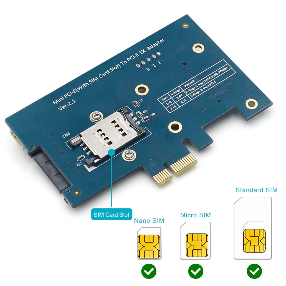 Mini PCI-E PCI Express to PCI-E 1x Adapter with SIM Car
