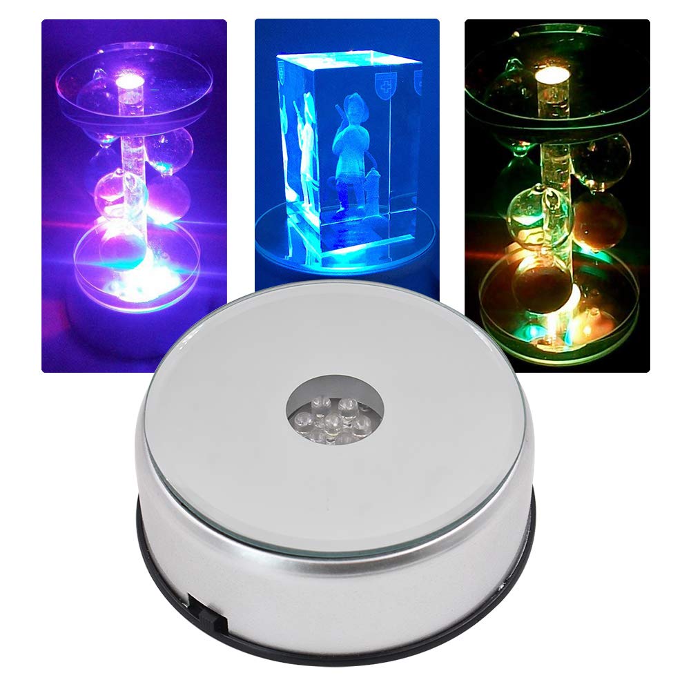 Display Turntable Base for Crystals Glass Art,4 7 LED 7 Colored Rotating Crystal Display Base Stand with AC Adapter,for Crystals Glass Jewelry Art
