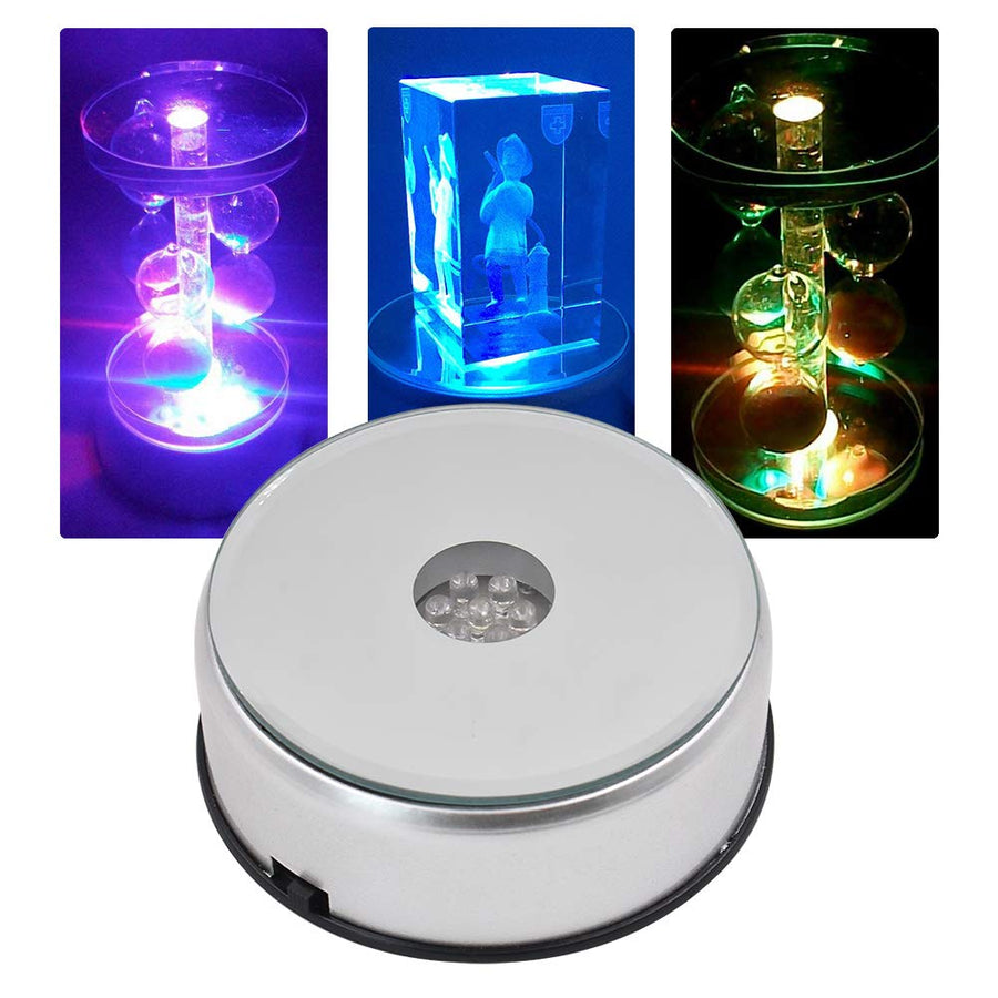 Display Turntable Base for Crystals Glass Art,4 7 LED 7 Colored Rotating Crystal Display Base Stand with AC Adapter,for Crystals Glass Jewelry Art