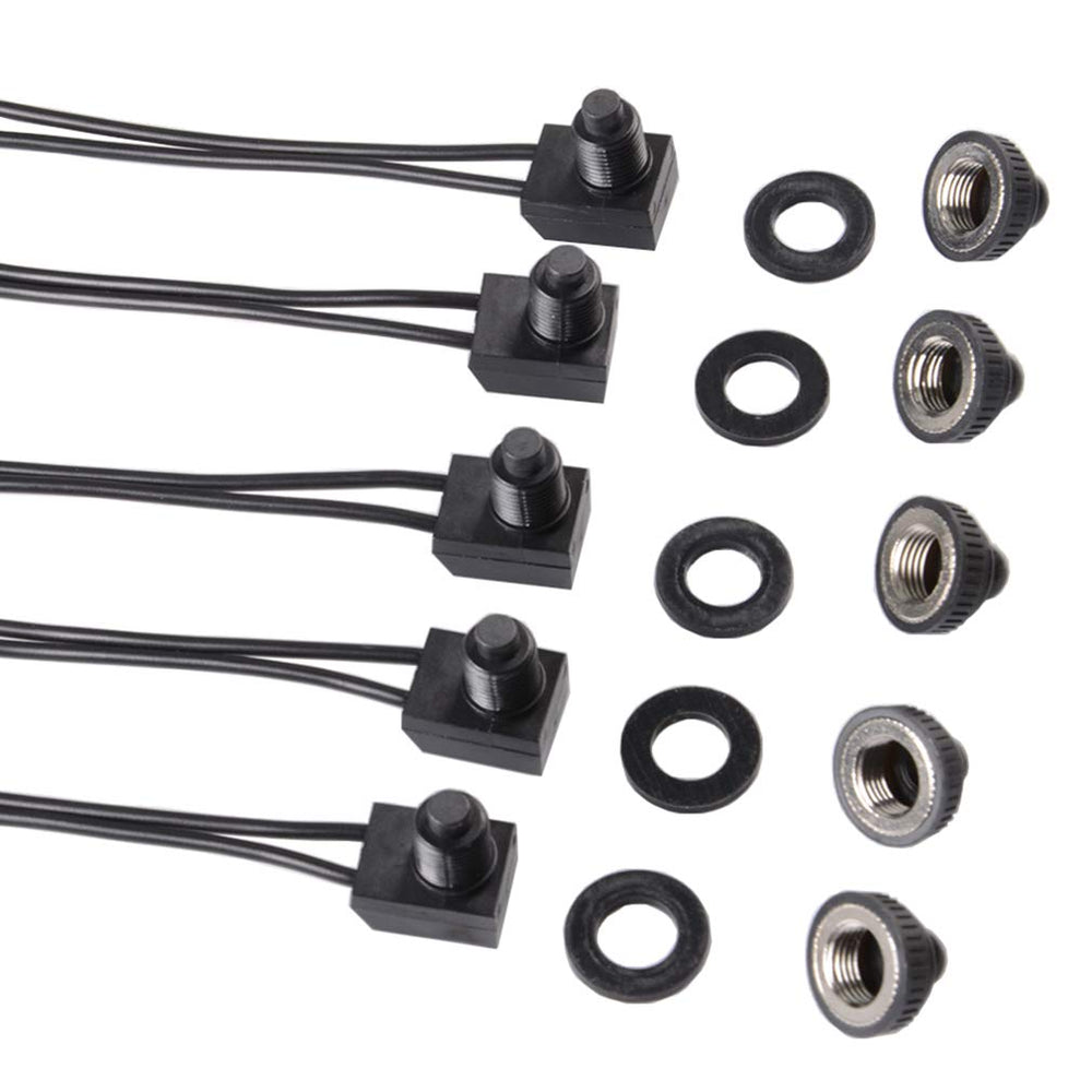 5Pcs Push Button Switch 12V Wired RV Waterproof On-Off Micro Light Toggle Switches for Motorcycle Car Truck Boat Marine (Black)