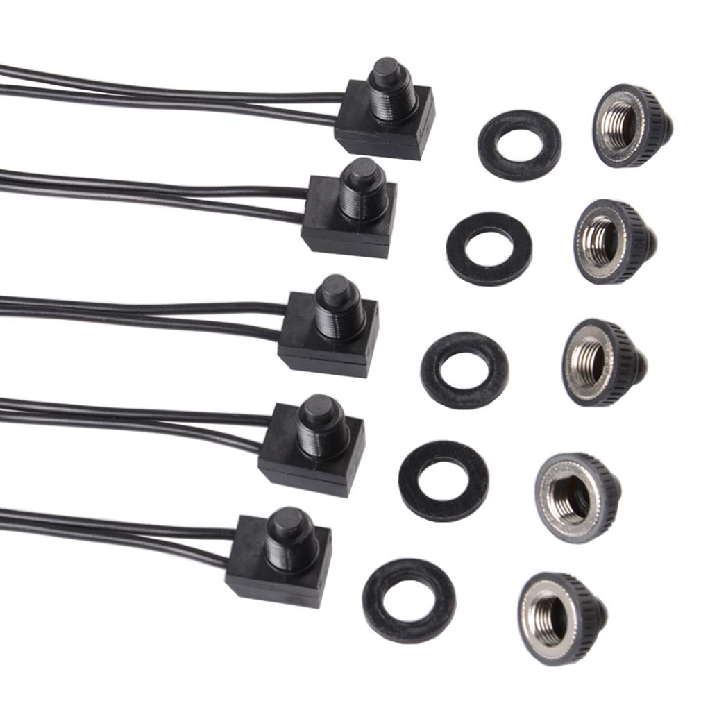 5Pcs Push Button Switch 12V Wired RV Waterproof On-Off Micro Light Toggle Switches for Motorcycle Car Truck Boat Marine (Black)