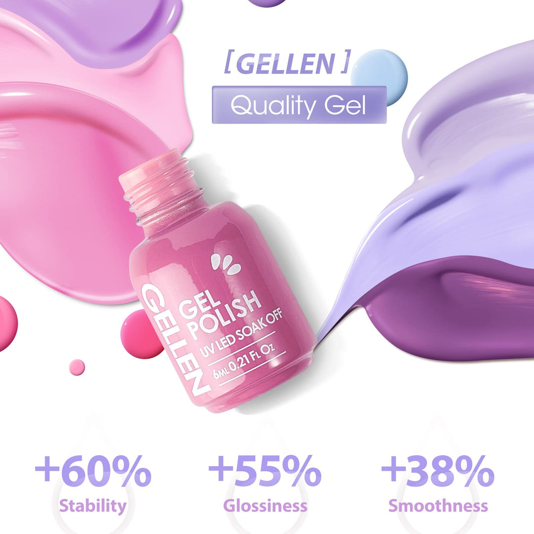 Gel Nail Polish Kit - 6 Colors Lavenders Series - Violet Lilac Rose Pink Popular Nail Gel Colors Nail Art DIY Home Gel Manicure Set