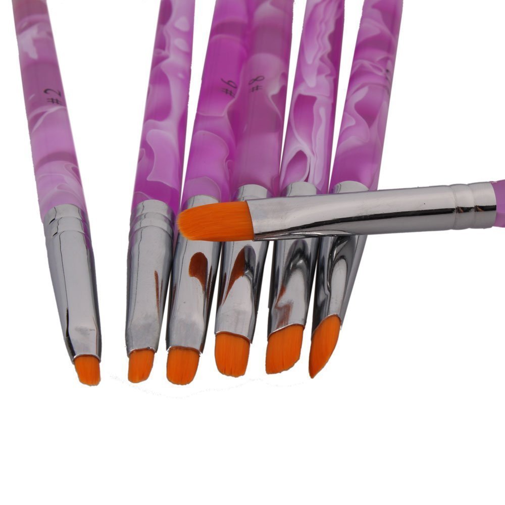 7Pcs UV Gel Acrylic Nail Art Painting Detailing Brushes + 5 X 2 Way Marbleizing Dotting Pen Set purple AD