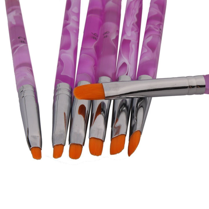 7Pcs UV Gel Acrylic Nail Art Painting Detailing Brushes + 5 X 2 Way Marbleizing Dotting Pen Set purple AD