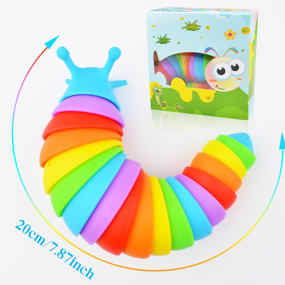 Fidget Slug Toy, Sensory Slug Fidget Toy for Kids &amp; Adults, 2 PCS Cute 3D Articulated Sensory Toys - Can Be Spliced, Safe|Exercise Wrist Strength &amp; Stress Relief, Great Gift for ADHD Autism B