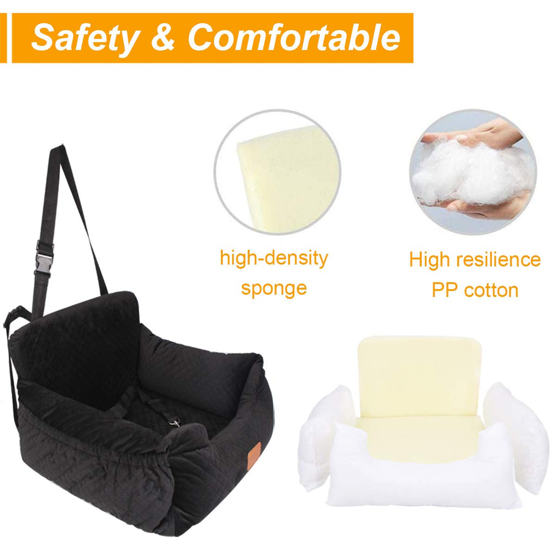 Dog Car Seat Pet Booster Seat with Pocket for Small and Medium Dogs Under 35 lbs Travel Safety,Non-Slip Base and Thickened Sponge Pad, can be Disassembled and Easy to Clean(Black)