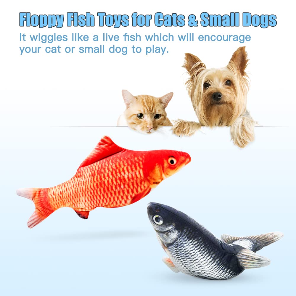 2 Pack 11 Floppy Fish Cat Toys with SilverVine and Catnip for Indoor Cats for Small Dogs Interactive Automatic Flopping Kicker Toys for Cats Puppy (Redblackcarp)
