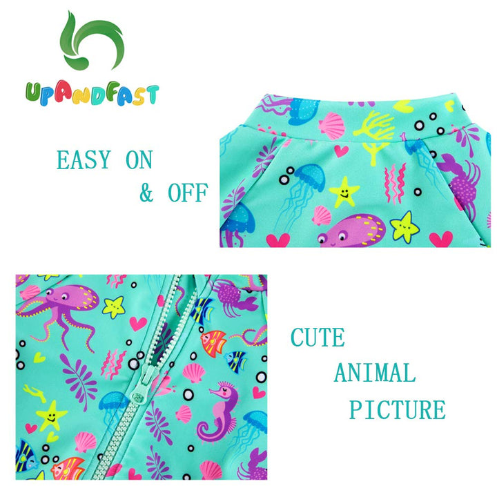 Baby/Toddler One Piece Zip Sunsuits With Sun Hat UPF 50+ Sun Protection Infant Beach Swimsuit (Green, 9-12 Months)