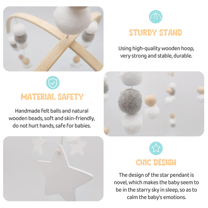 Mobile for Crib,Neutral Baby Crib Mobile Nursery Cot Mobile, Handmade Wooden Bead Bed Felt Baby Ceiling Mobiles,Boho Crib Mobile,Baby Nursery Mobile for Kids Room Nursery Decor(Gray-Star)