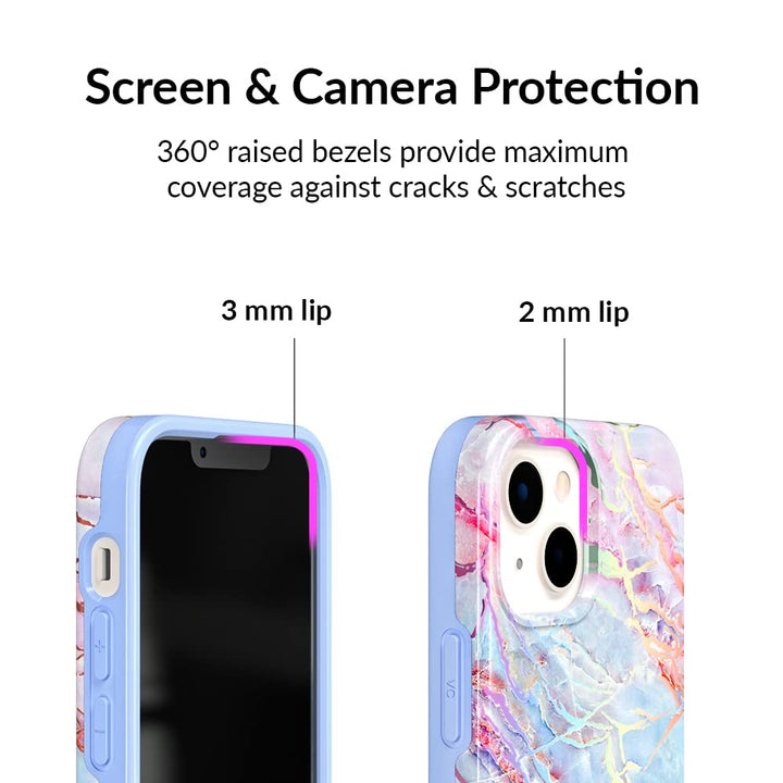 for iPhone 13 Case for Women [10ft Drop Tested] Compatible with MagSafe - Cute Phone Cover - Protective Microfiber Lining (Holographic Blue Marble)