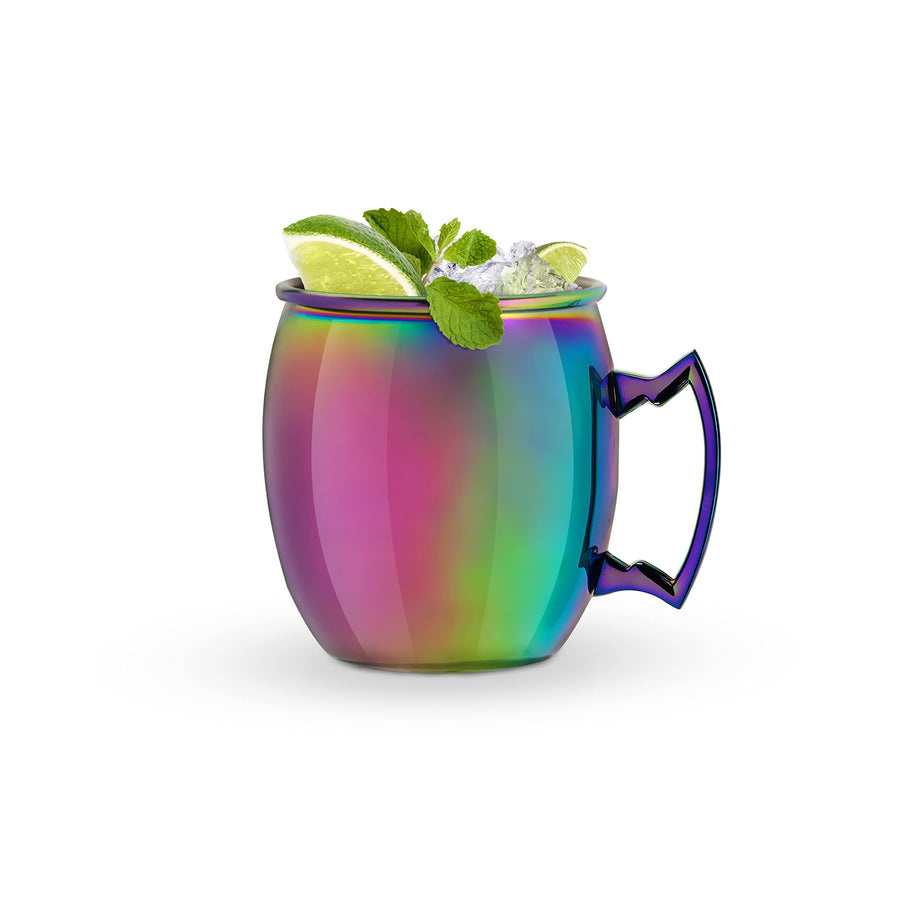 Mirage Moscow Mule Mug, Iridescent Mule Mug, 16 Ounce Metal Cocktail Glass, Stainless Steel, Rainbow Finish, Set of 1