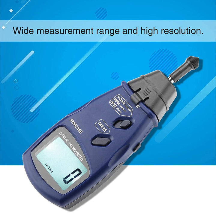 Digital Tachometer RPM Meter Handheld Tachometer Tool, Contact/Non-Contact Laser Photo Tachometer 5 Digits LCD Wireless Tachometer Gauge Speed Meter