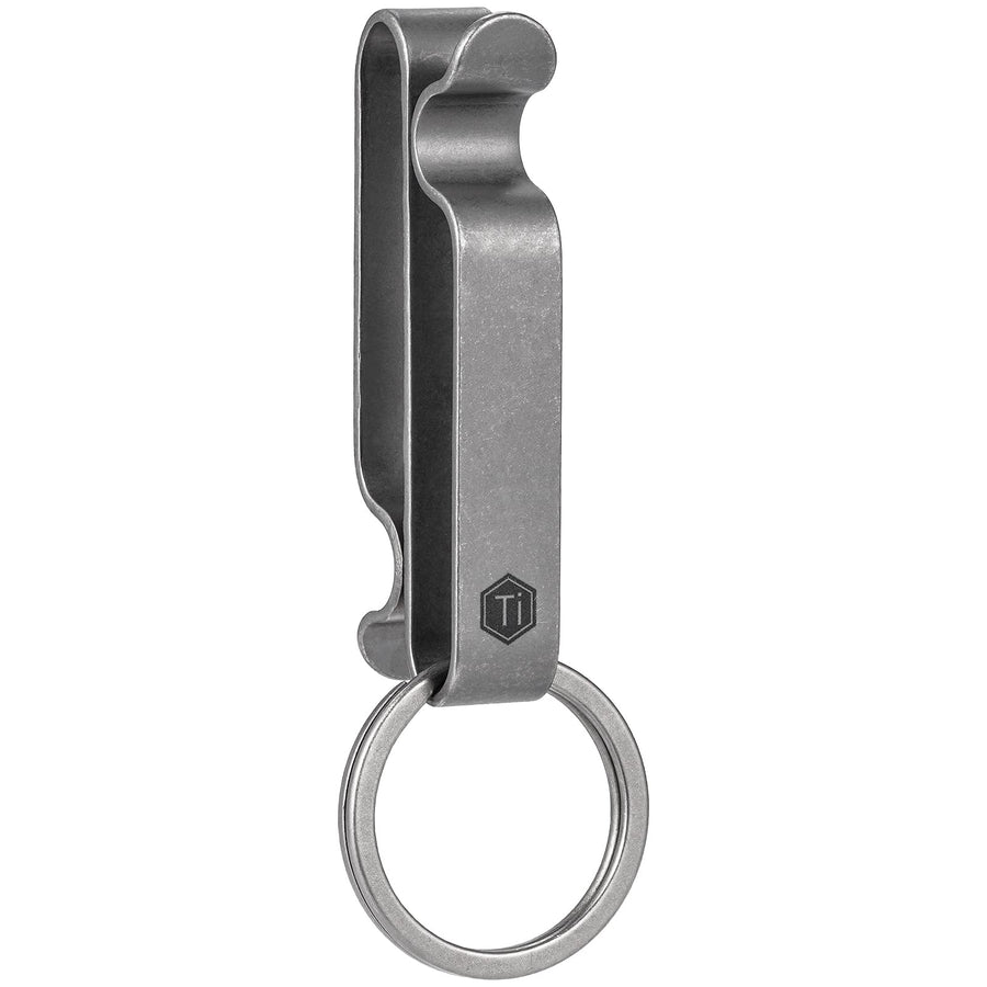 KM00 Titanium Belt Loop Keychain Clip Double Side Quick Release Key Holder with Detachable Key Ring (Stonewashed)