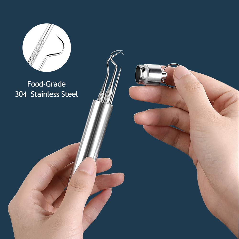 3 Pcs/Set Stainless Steel Toothpicks Kit, Premium Teeth Cleaning Tools, Reusable Floss Tooth Picks Set, Pocket Keychain Portable Metal Toothpicks Holder for Travel, Outdoor