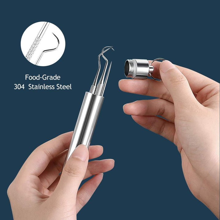 3 Pcs/Set Stainless Steel Toothpicks Kit, Premium Teeth Cleaning Tools, Reusable Floss Tooth Picks Set, Pocket Keychain Portable Metal Toothpicks Holder for Travel, Outdoor