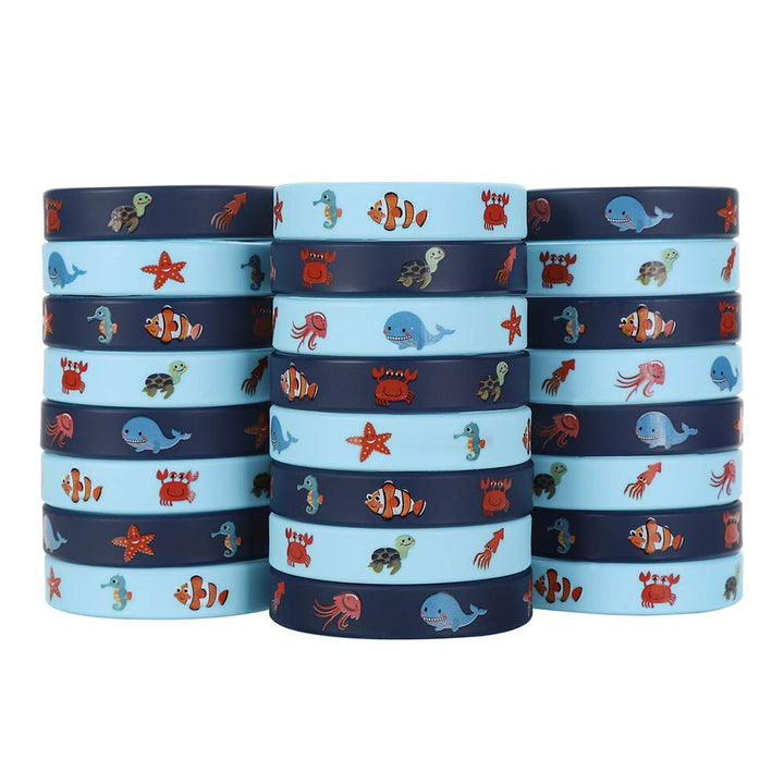 24 Pack Under the Sea Silicone Wristbands Bracelets, Ocean Life Animal Birthday Decoration Party Favors for Kids