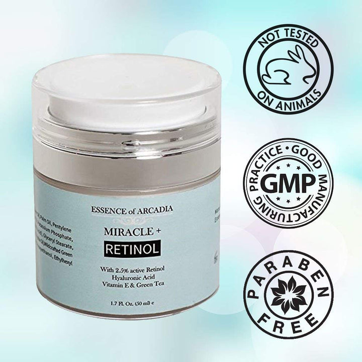 Retinol Moisturizer Cream High Strength For Face And Eye Area Miracle Plus - 2. 5% Retinol, Hyaluronic Acid, Vitamin E, Green Tea - Anti Aging Formula Reduces Wrinkles, Fine Lines, Spots-Day And Night