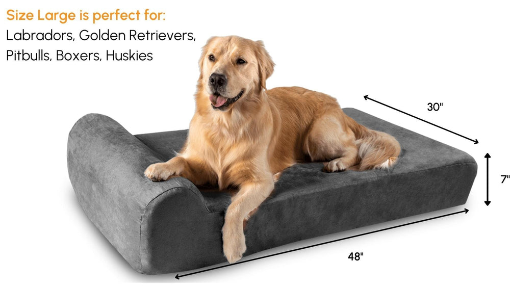 Elevated Orthopedic Dog Bed w/Headrest - 7” for Large Dogs w/Washable Microsuede Cover - Made in The USA w/ 10-Year Warranty (Headrest, Large, Charcoal)