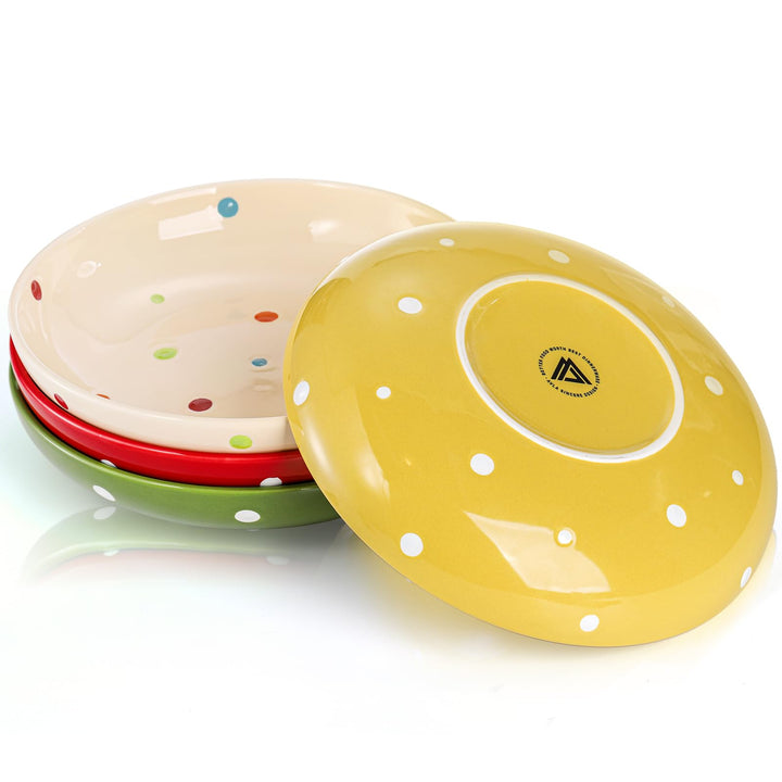 4 Pack Porcelain Dessert Plates, 8 Inch Small Appetizer Salad Plate, Kitchen Serving Flat Dishes for Snacks, Appetizer, Ice Cream, Fruit, Wedding Cake Plate, Polka Dot