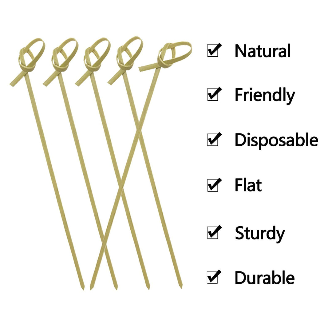 Bamboo Cocktail Picks 200 PCS Bamboo Skewers 4 Inch with Looped Knot, Food Picks,Party Toothpicks for Appetizers,Cocktail Drinks,Barbecue Snacks,Club Sandwiches.