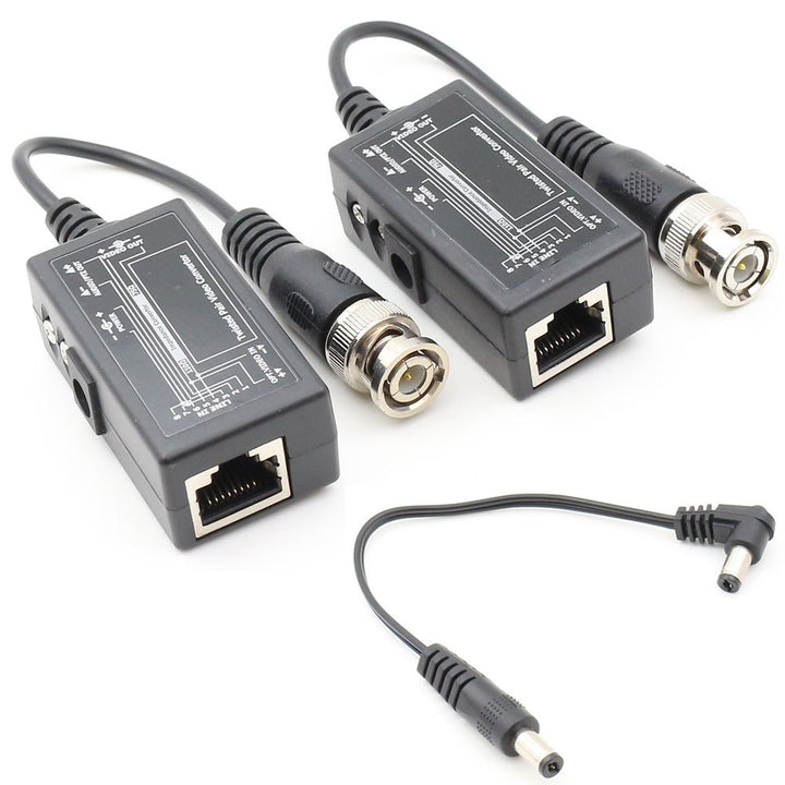 Passive Video Balun with Power BNC to RJ45 Adapter Cat5 / Cat6 Cable to BNC Male Network Transceiver for CCTV Security Surveillance Camera 1 Pair