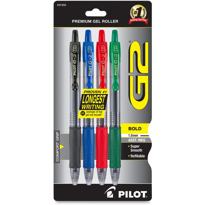 Pilot, G2 Premium Gel Roller Pens, Bold Point 1 mm, Pack of 4, Assorted Colors