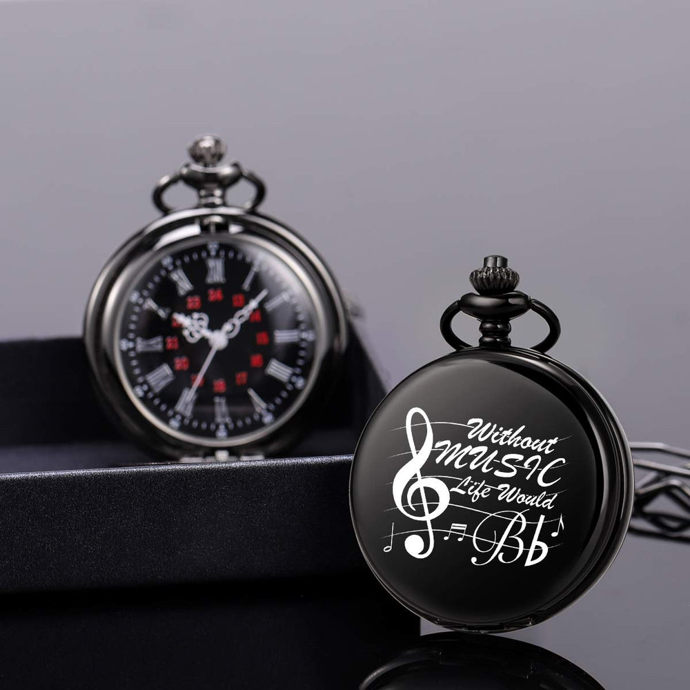 Pocket Watch, Music Pocket Watch and Chain for Men Wome