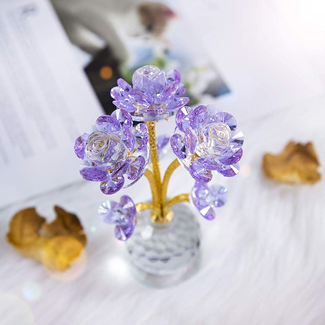 QFkris Purple Crystal Rose Flower Figurine Collectible 