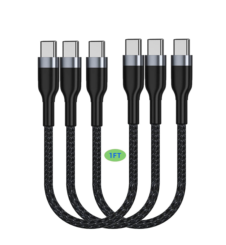 USB C to USB C Cable 1FT 3Pack, 12 inch Short PD 60W Type C Fast Charge Cord Compatible with Samsung Galaxy S21/S21+/S20+ Ultra Note 20, Pixel 4/3 XL, MacBook Air iPad Pro 2020