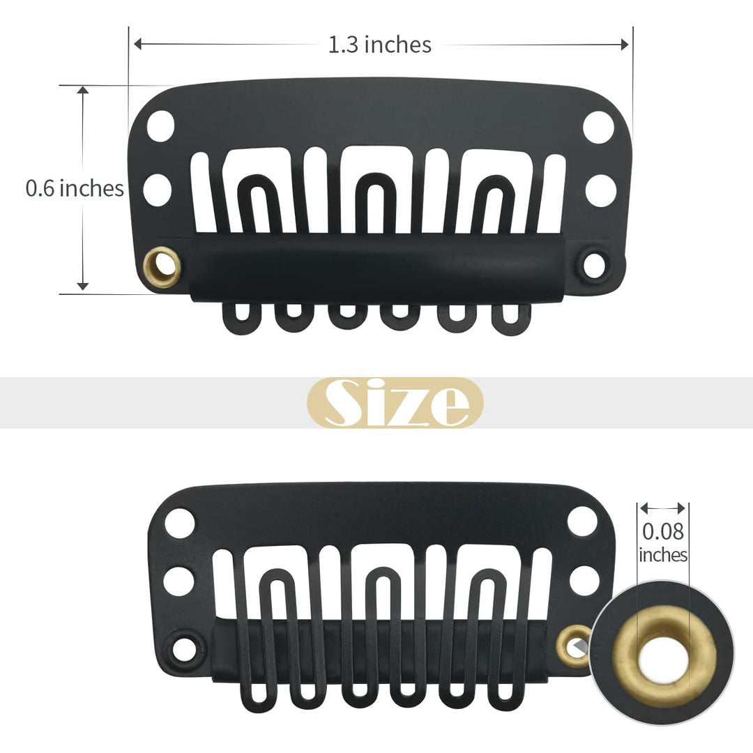 30 Pack Black Stainless Steel Wig Clips, 6-Teeth Snap Combs Clips With Rubber For Hair Extension