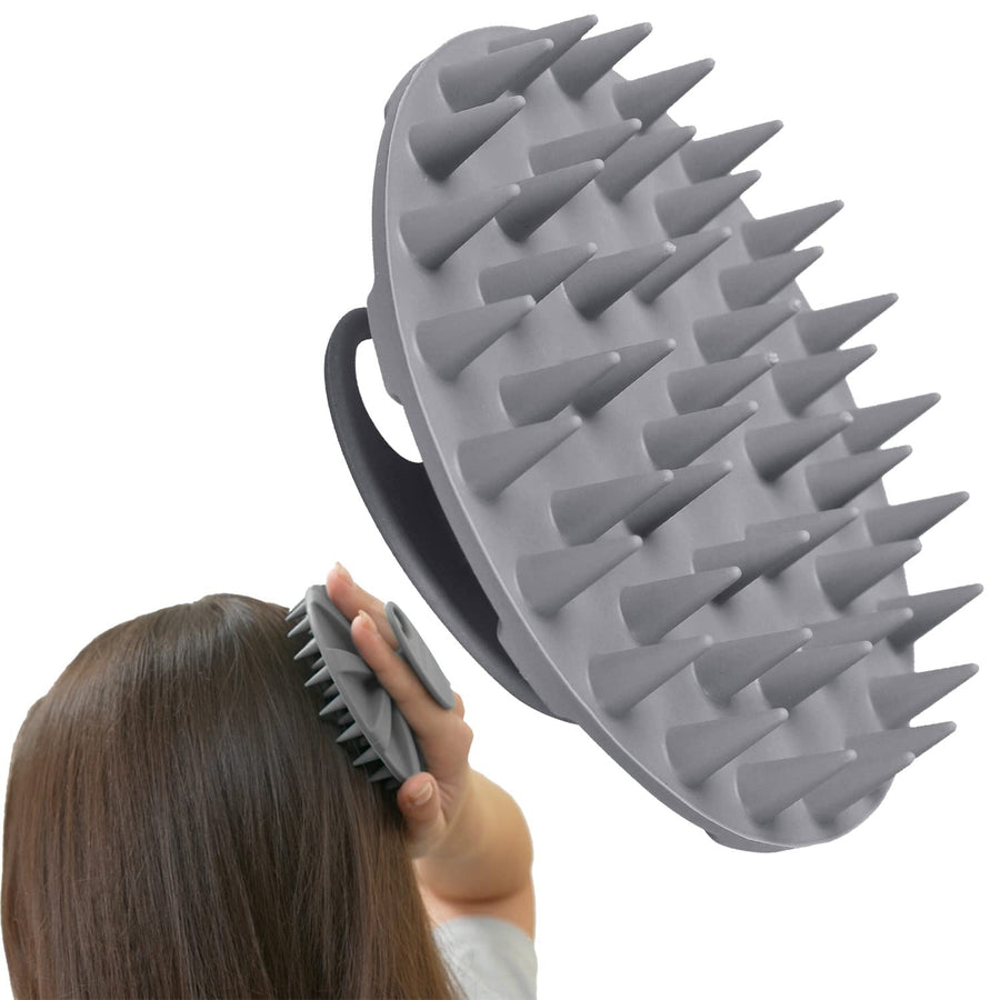 One-Piece Scalp Massager Shampoo Brush, Wet & Dry Scalp Care Head Scrubber Hair Washing, Soft Silicone Bristles, for Hair Growth, Dandruff Removal, Comfortable for All Hair Types (Gray)