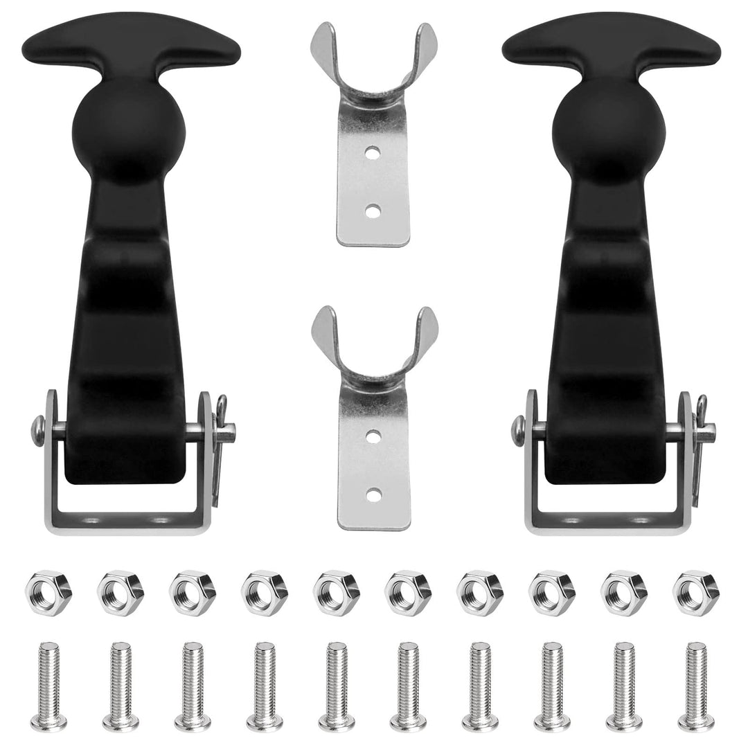 2 Pack Rubber Hood Down Latch, Elastic Stainless Steel T-Handle Hasp, Rubber Flexible Draw Latches with Brackets for Compartment Luggage, Tool Box, Vehicle Engine, Hood